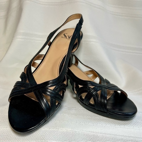 Sofft Black Leather Slingback Heeled Dress Sandals Sz 9M EUC - Picture 4 of 12